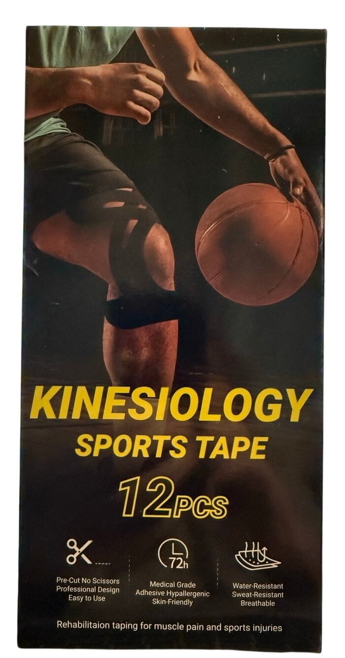 Kinesiology Sports Tape, Professional Knee Support, 12 Pack Pre-Cut, Latex Free
